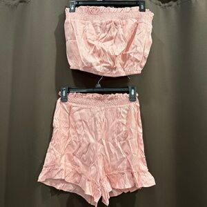 SHEIN Pink Ruffled Shorts & Tube Top Two-Piece Set Size Small NEW